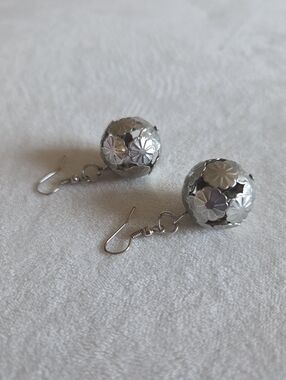 Silver Toned Floral Sphere Drop Earrings - Women Jewelry